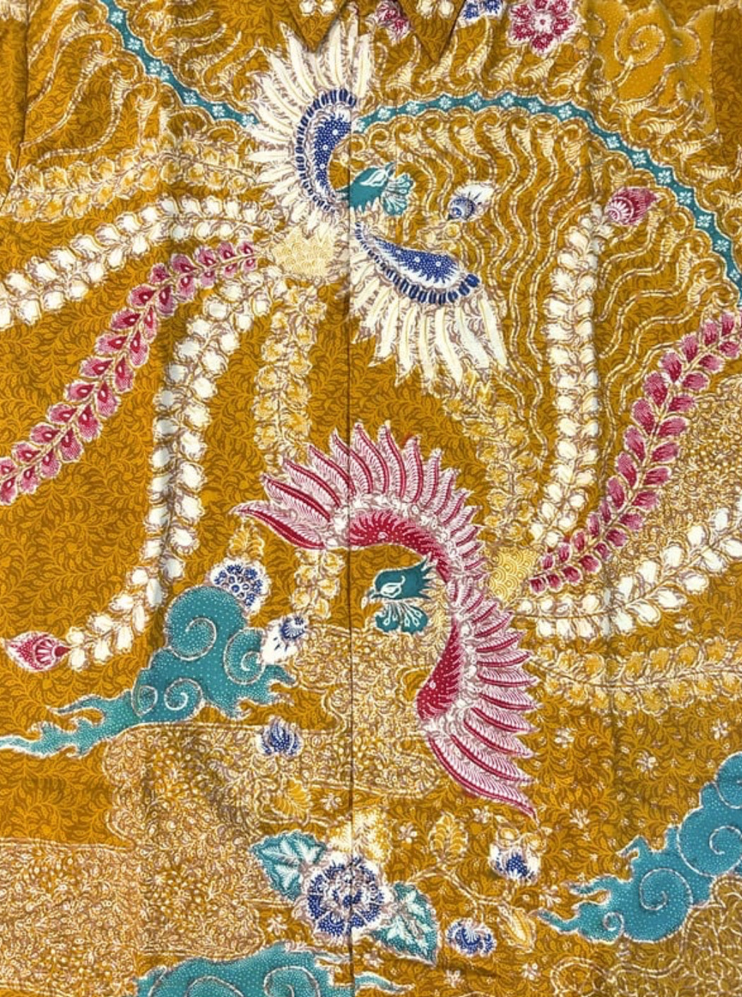 Golden Aura: Batik with Radiant Birds - Short Sleeve