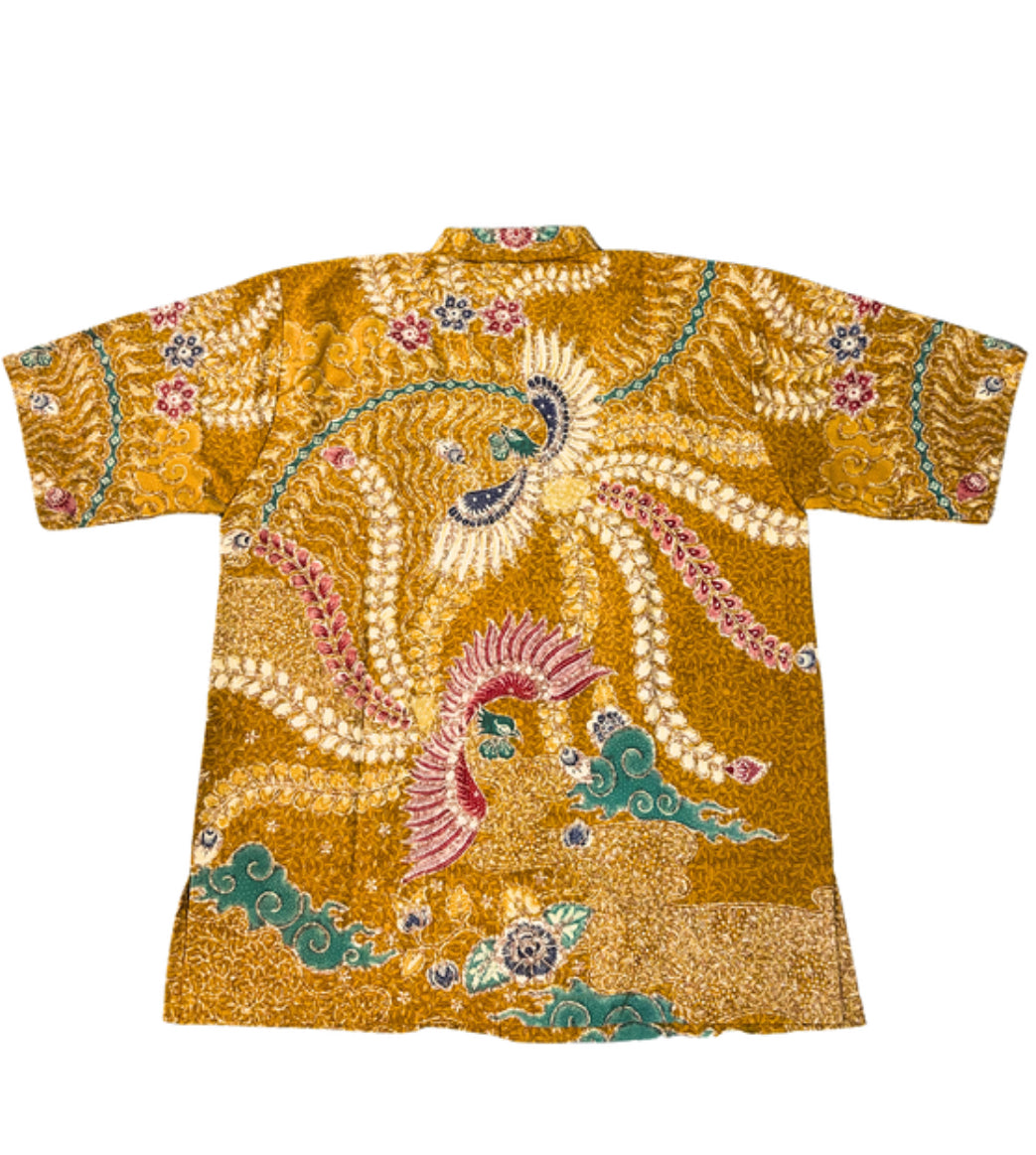 Golden Aura: Batik with Radiant Birds - Short Sleeve