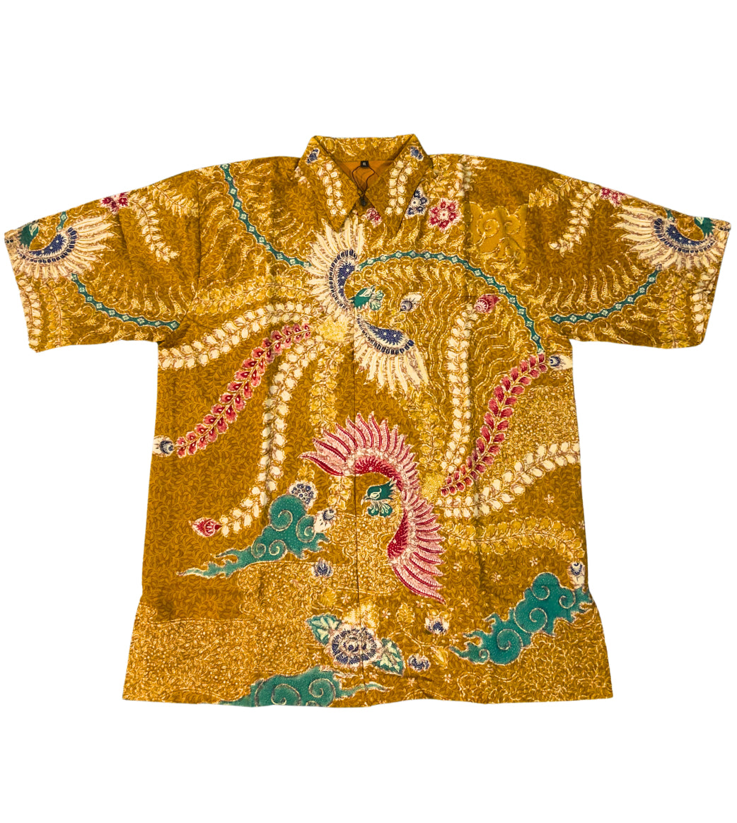 Golden Aura: Batik with Radiant Birds - Short Sleeve